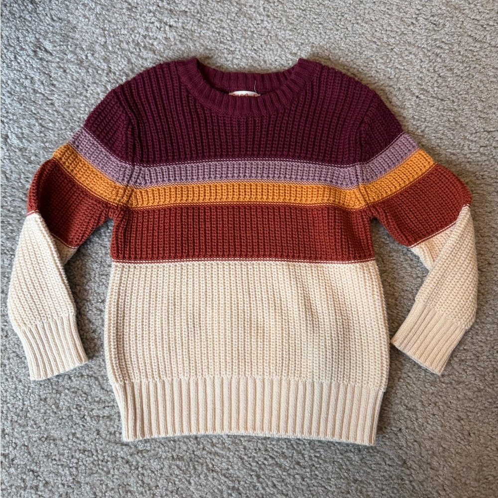 Cat & Jack Girls Striped Sweater - Cream, Orange, Purple